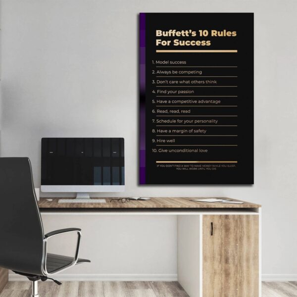 Motivational office decor canvas print inspirational SUCCESS art Warren Buffett 10 rules for SUCCESS investor entrepreneur wall decor living room