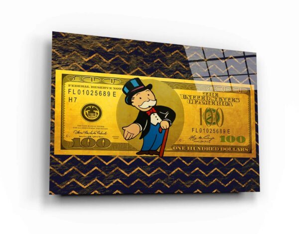 Alec Monopoly 100 Dollar Bill Print - Premium Canvas Wall Art with Gold Accents and Uncle Sam Design -Home or Office Decor in Luxury Style