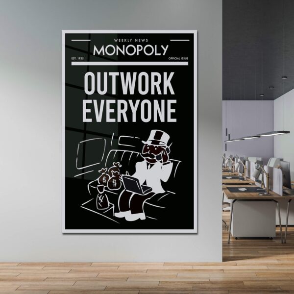 OUTWORK EVERYONE Alec Monopoly Wall Art - Motivational Inspirational Black and White Uncle Sam Office Canvas for Entrepreneur Print